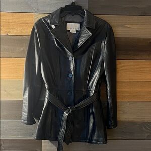 Nine West Black Leather Jacket with Belt